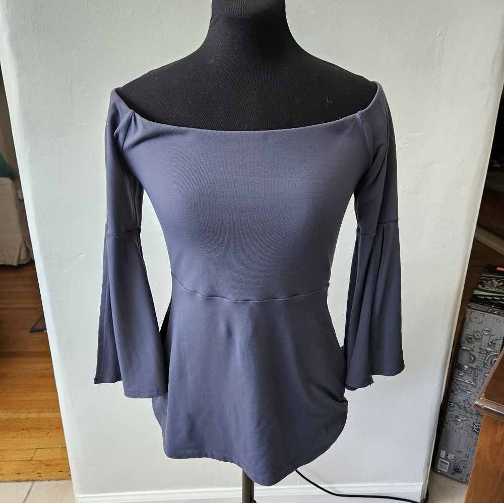 Susana Monaco "Sidney" gray off-shoulder bell sleeve top